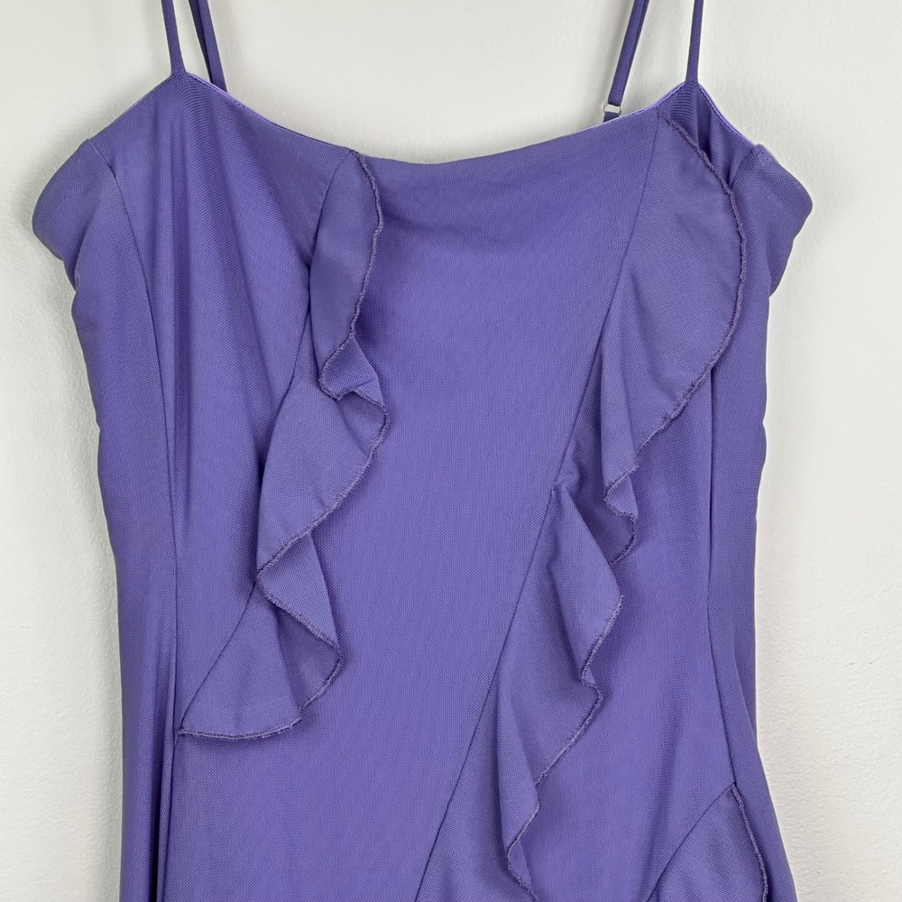 Angel Biba Purple Ruffle Maxi Dress Sleeveless Side Slit Lavender US S AU 8 - Picture 7 of 7